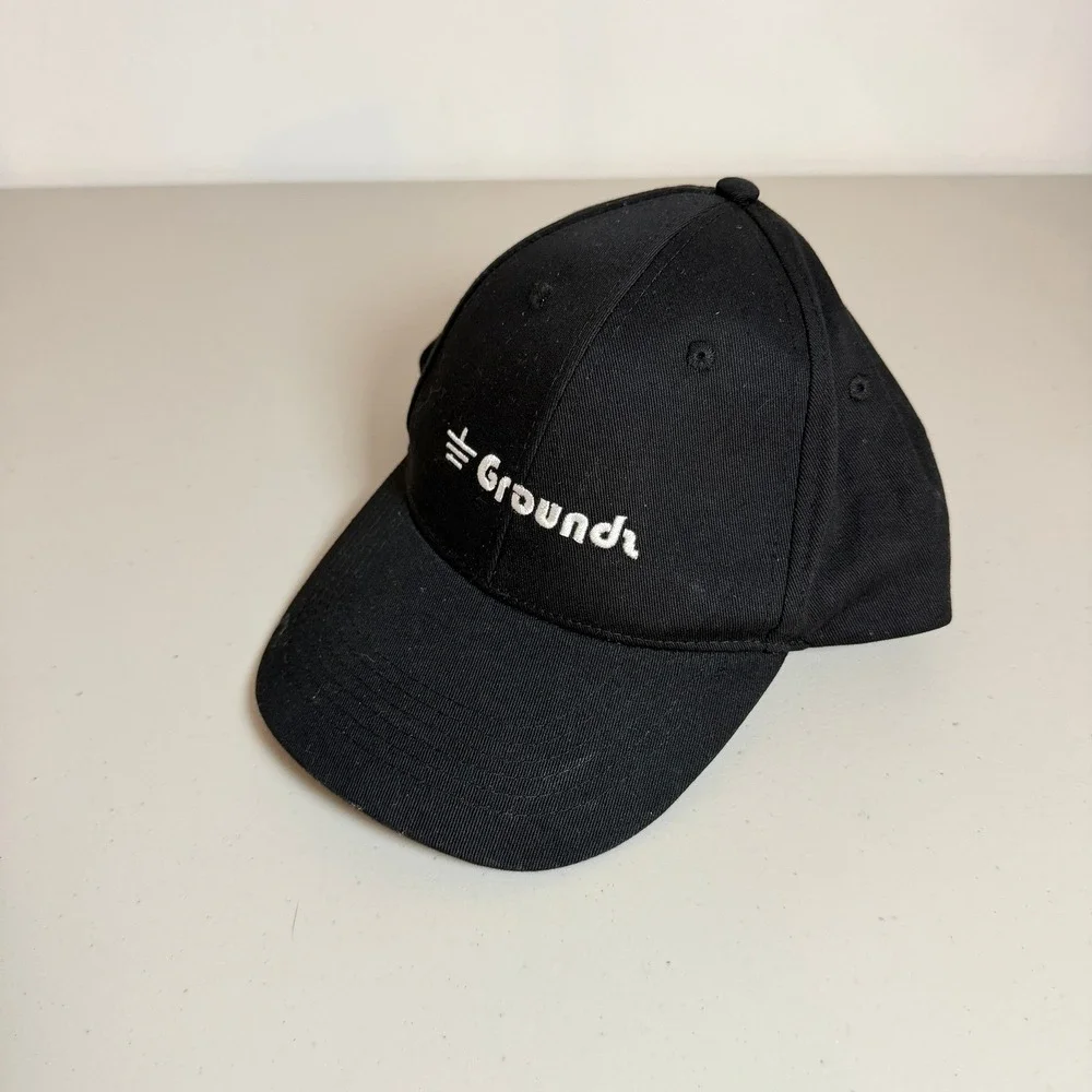 Groundz Mens Black Cotton Embroidered Logo Baseball Cap Snapback Hat New
